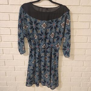 Elegant Blue Patterned Dress Small